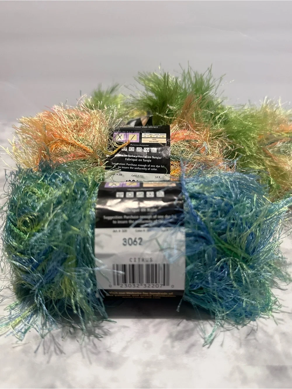 Lion Brand Fun Fur Prints Eyelash Yarn Lot 7 Skeins Green Blue Citrus